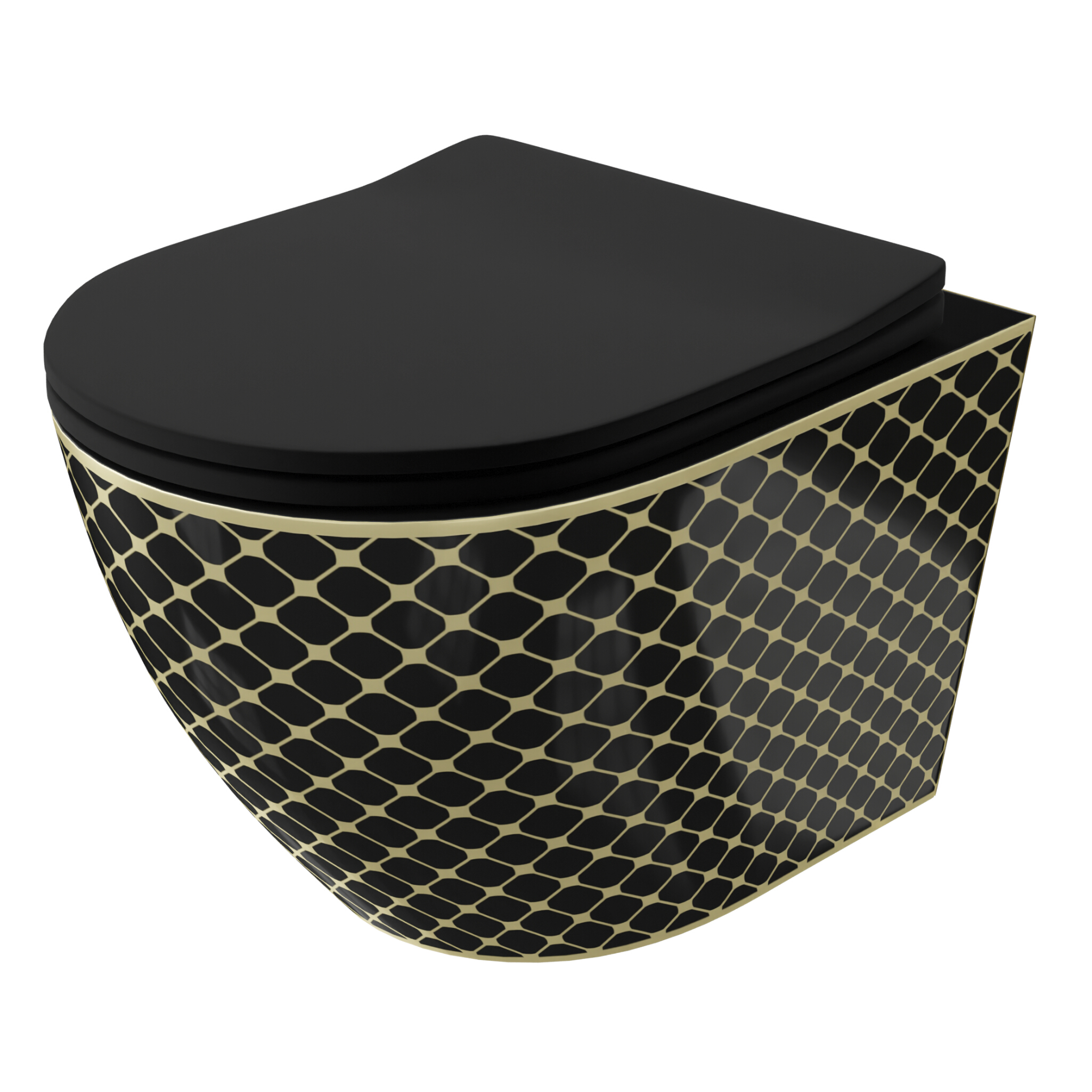 WC suspendu SOFI SLIM BLACK NIGHT avec abattant Slim, noir/or