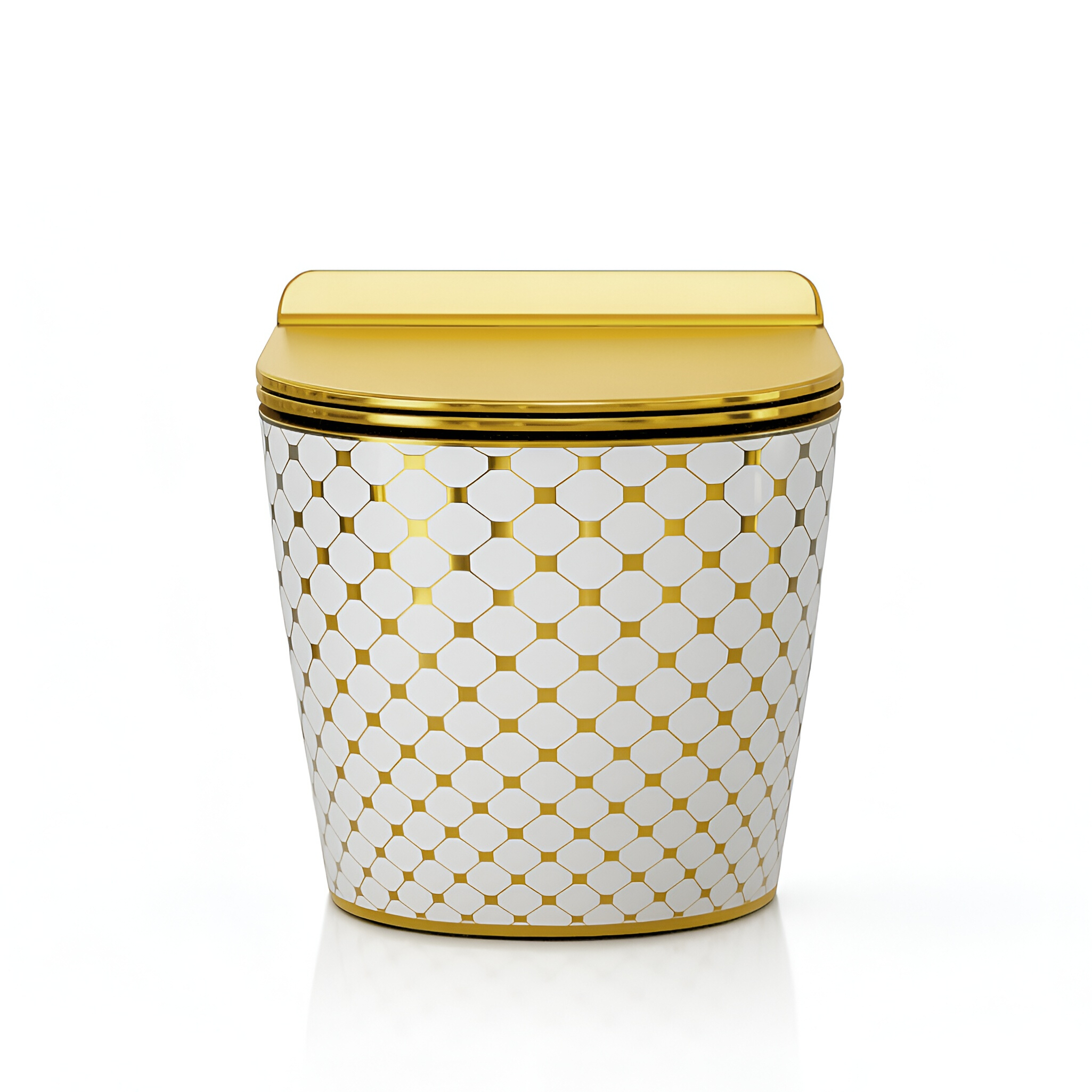 WC suspendu SOFI SLIM CHECKED GOLD sans bride, blanc brillant à décor doré