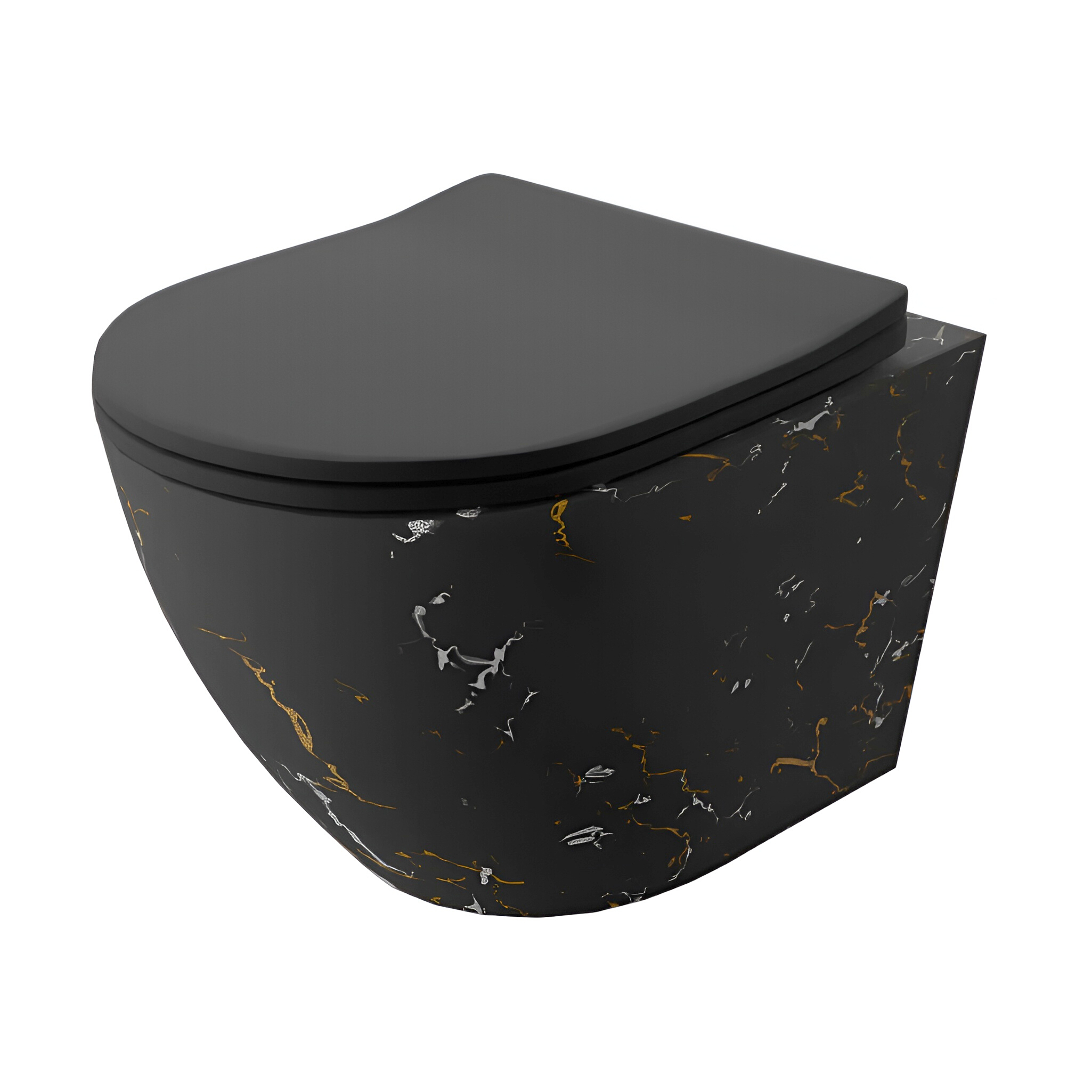 WC suspendu SOFI SLIM FIRE – noir mat aspect marbre, abattant Slim, sans bride