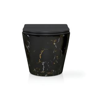 WC suspendu SOFI SLIM FIRE – noir mat aspect marbre, abattant Slim, sans bride - Image supplémentaire