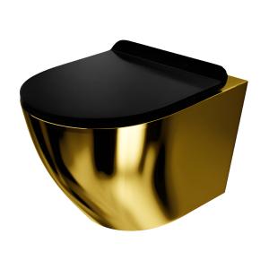 WC suspendu Sofi Slim Gold/Black – design sans bride avec abattant fin à fermeture amortie en noir mat - Image principale