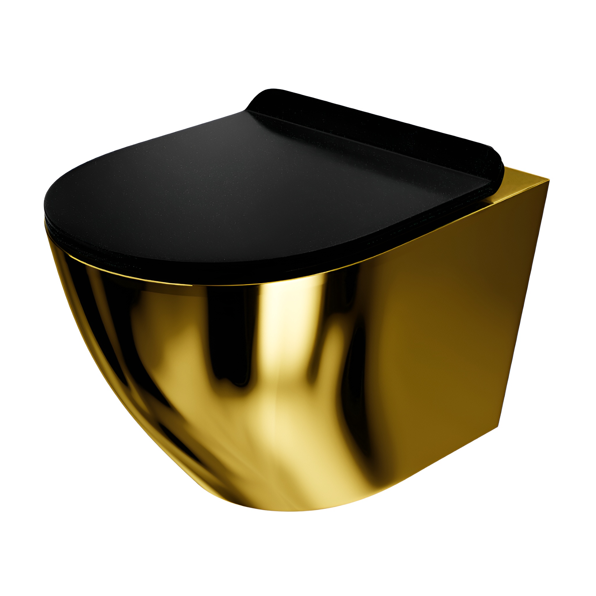 WC suspendu Sofi Slim Gold/Black – design sans bride avec abattant fin à fermeture amortie en noir mat