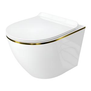 WC suspendu Sofi Slim Gold Line – blanc neige avec fine ligne dorée, sans bride, abattant SoftClose - Image principale