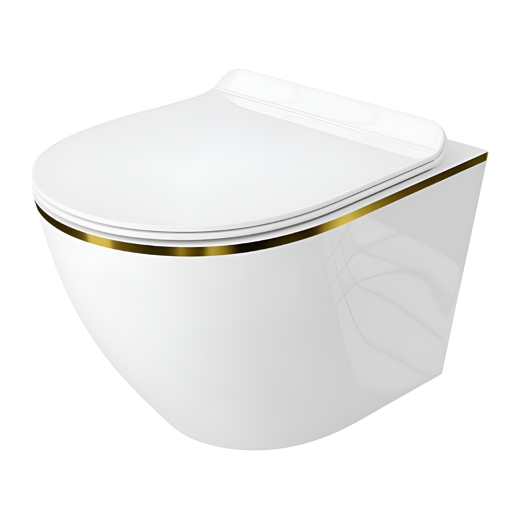 WC suspendu Sofi Slim Gold Line – blanc neige avec fine ligne dorée, sans bride, abattant SoftClose