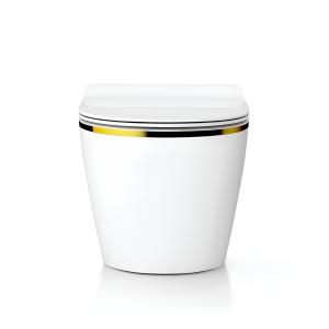 WC suspendu Sofi Slim Gold Line – blanc neige avec fine ligne dorée, sans bride, abattant SoftClose - Image supplémentaire