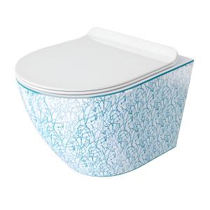 WC suspendu SOFI SLIM KRESZ avec abattant Slim et décor KRESZ bleu - Image principale