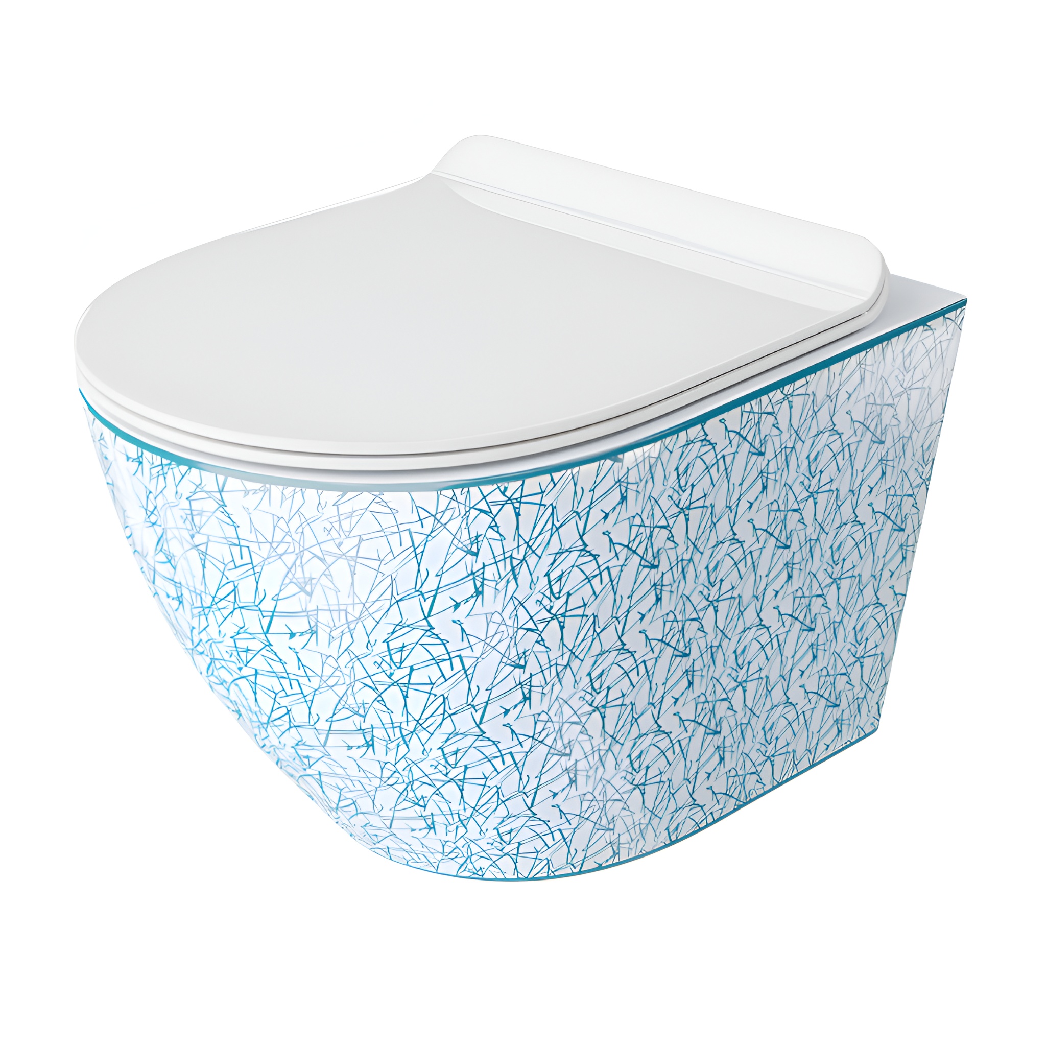 WC suspendu SOFI SLIM KRESZ avec abattant Slim et décor KRESZ bleu