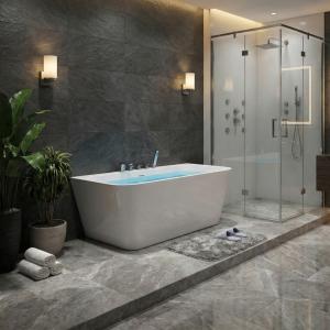 Baignoire semi-îlot adossée Elias 1500 – baignoire moderne en acrylique, ergonomique et facile d'entretien - Image supplémentaire