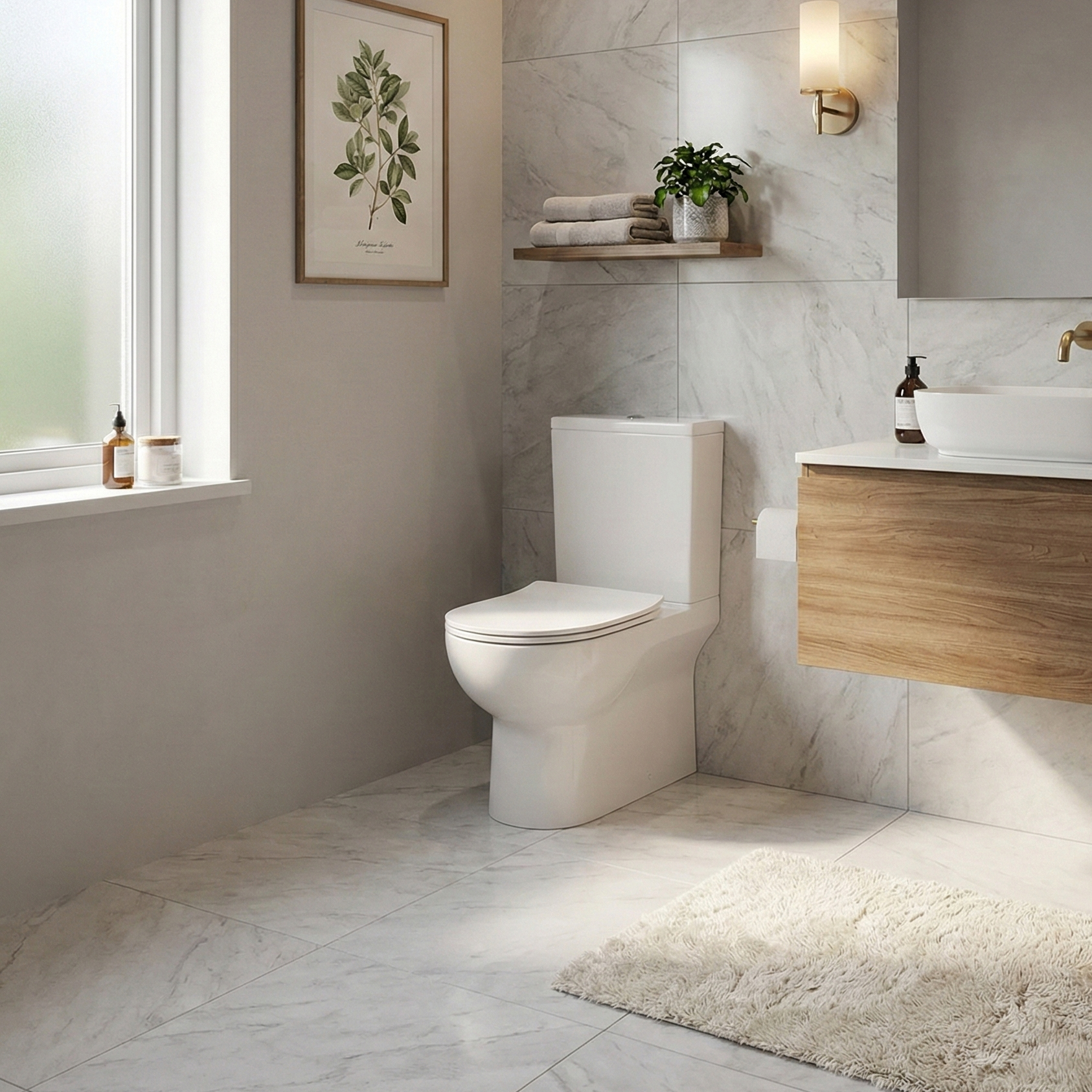 WC compact POSEJDON en céramique blanc brillant avec abattant