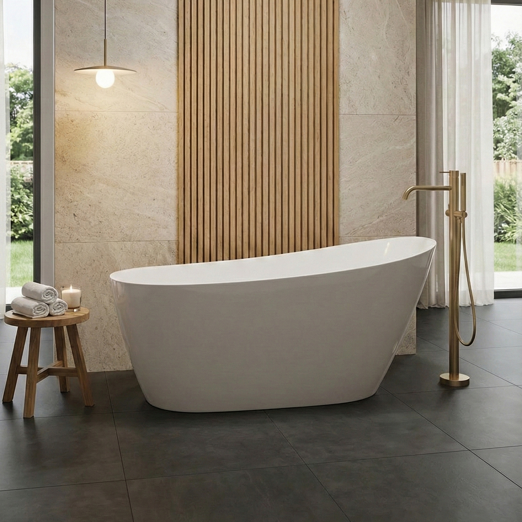 Baignoire ovale asymétrique COMODO 1500 en blanc brillant