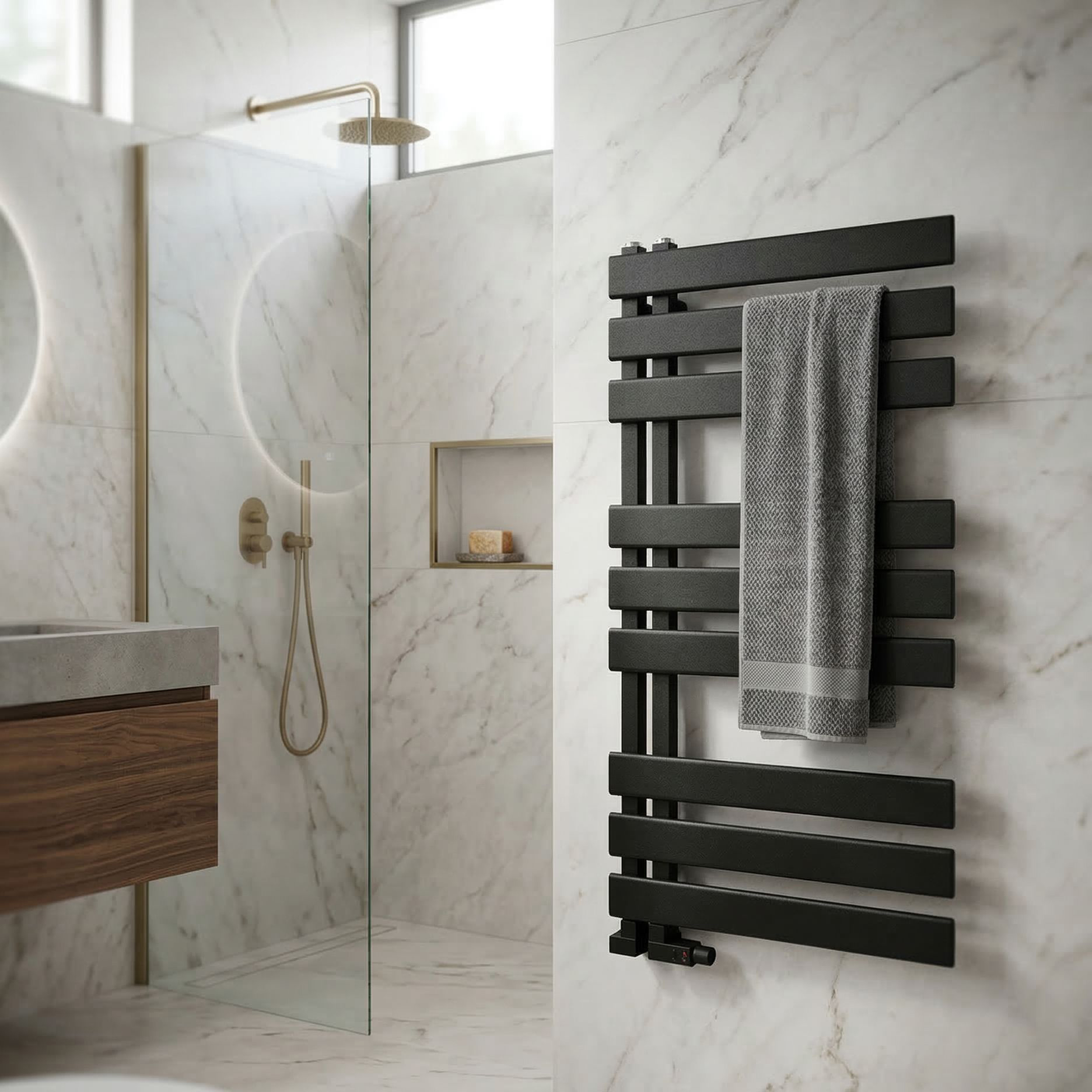 Flank Black 750, radiateur sèche-serviettes en acier noir mat