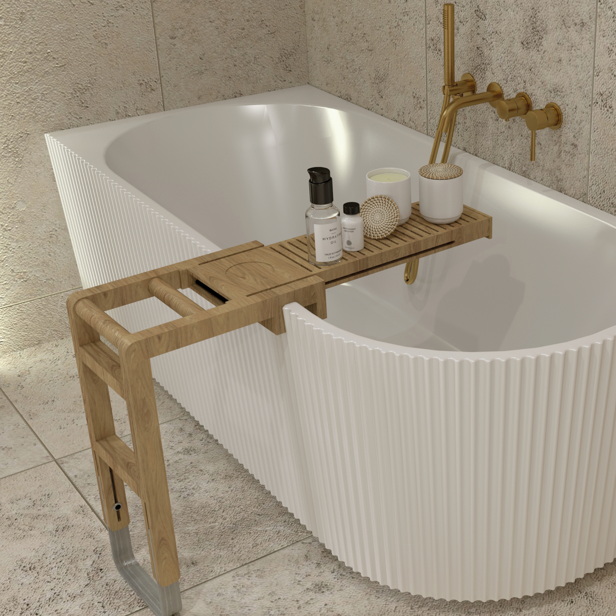 Tablette de baignoire en bambou naturel au veinage chaleureux
