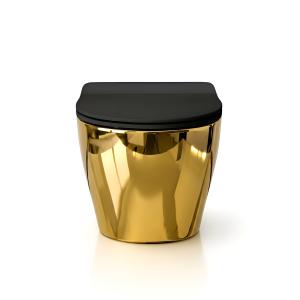 WC suspendu Sofi Slim Gold/Black – design sans bride avec abattant fin à fermeture amortie en noir mat - Image supplémentaire
