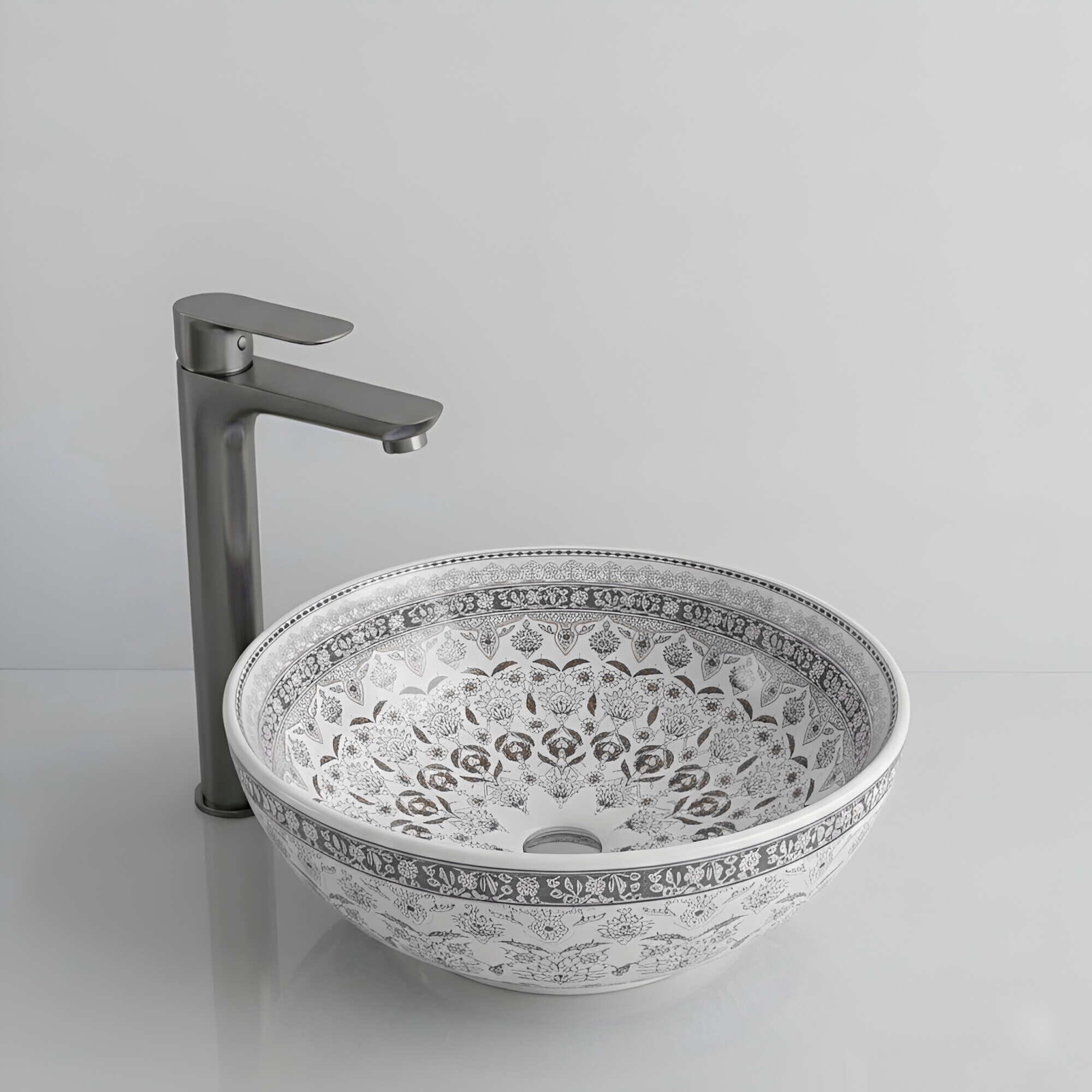 Vasque ronde ROSA au bord fin, en blanc, noir et gris