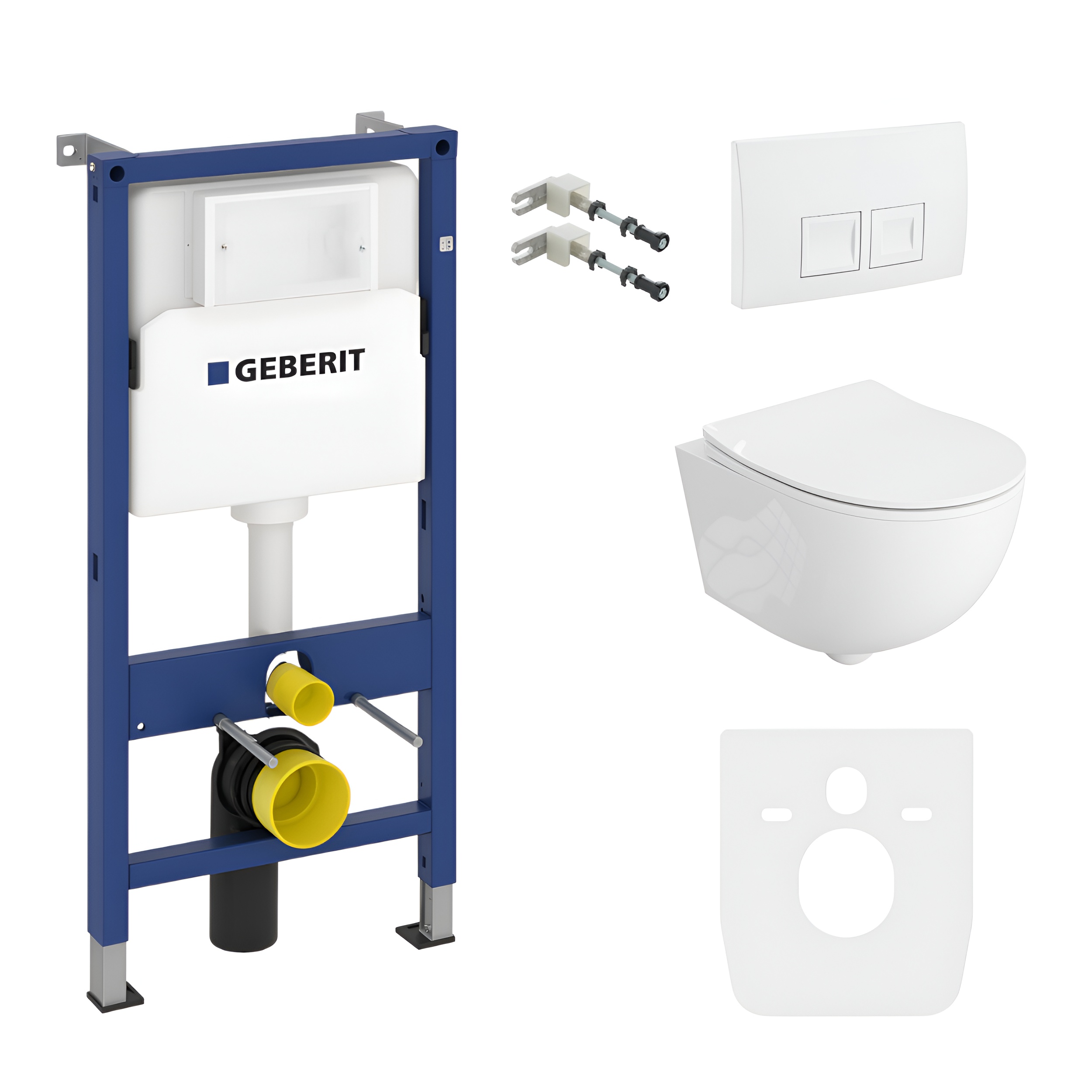 PACK COMPLET : bâti-support Geberit Duofix Basic + WC suspendu à fond creux Brava sans bride + plaque de commande Delta 25 pour double chasse