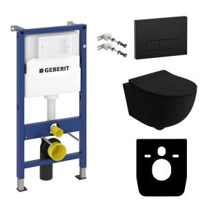 PACK COMPLET : bâti-support Geberit Duofix Basic + WC suspendu à fond creux Brava Black sans bride de rinçage + plaque de déclenchement Delta 25 pour double chasse - Image principale