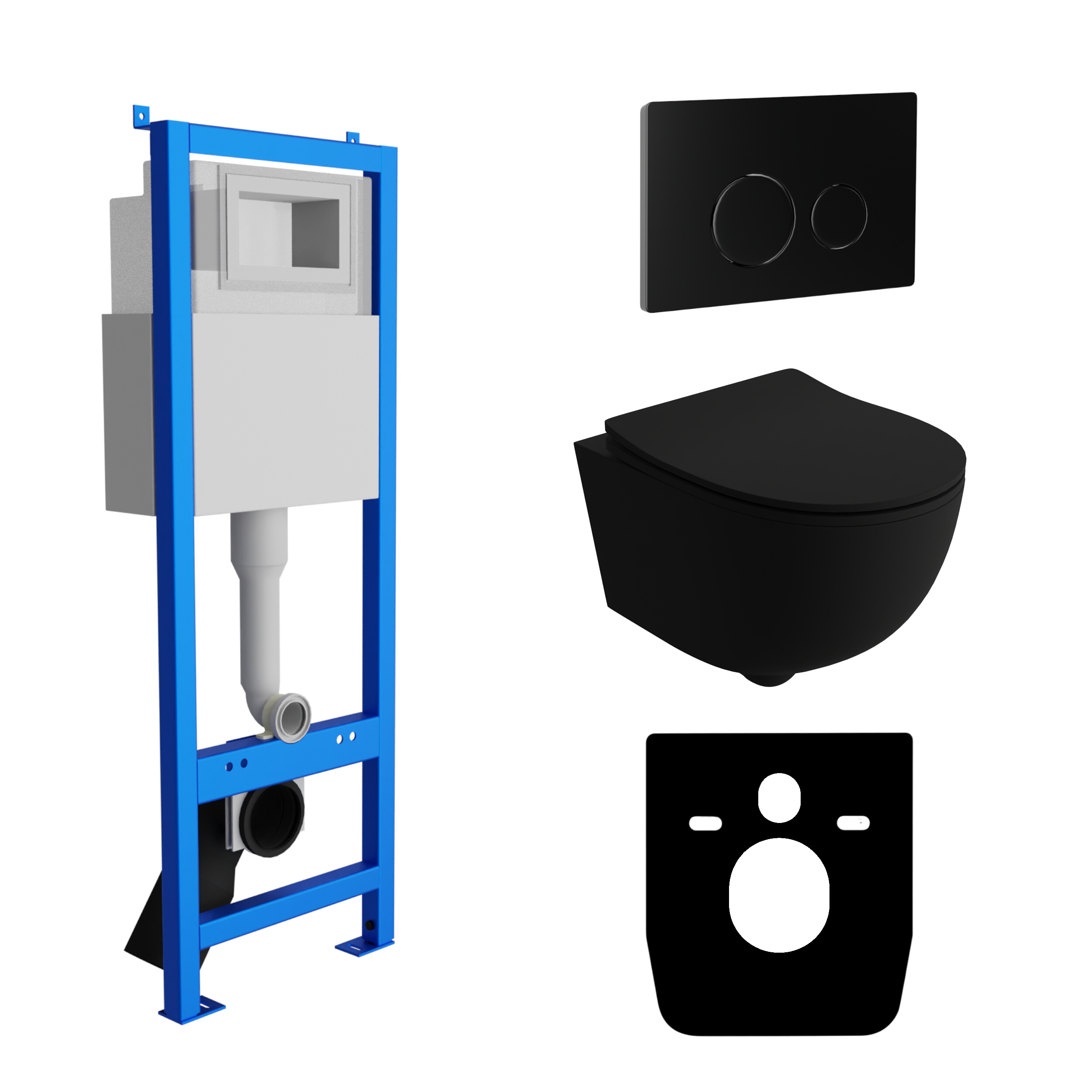 PACK COMPLET : Bâti-support Lavita LAV 101 pour WC 40 cm + WC suspendu à fond creux sans bride Brava Black + Plaque de commande double chasse