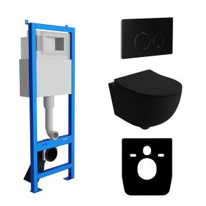 PACK COMPLET : Bâti-support Lavita LAV 101 pour WC 40 cm + WC suspendu à fond creux sans bride Brava Black + Plaque de commande double chasse - Image principale