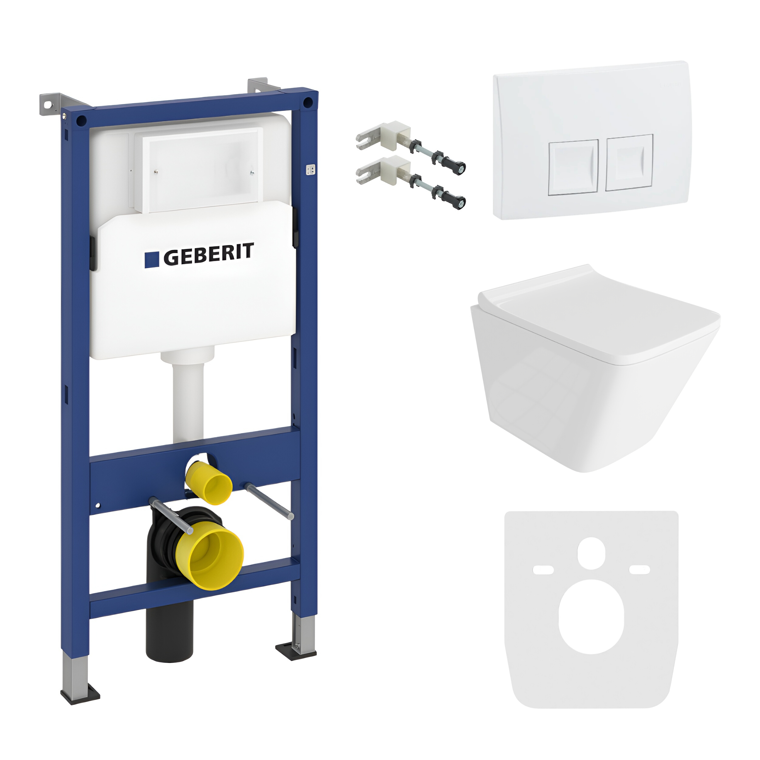 Pack complet avec bâti-support Geberit Duofix Basic, WC suspendu Maio blanc et plaque de commande Delta 25