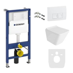 PACK COMPLET : bâti-support Geberit Duofix Basic + WC suspendu à fond creux Maio, cuvette sans bride + plaque de déclenchement Delta 25 pour double chasse - Image principale