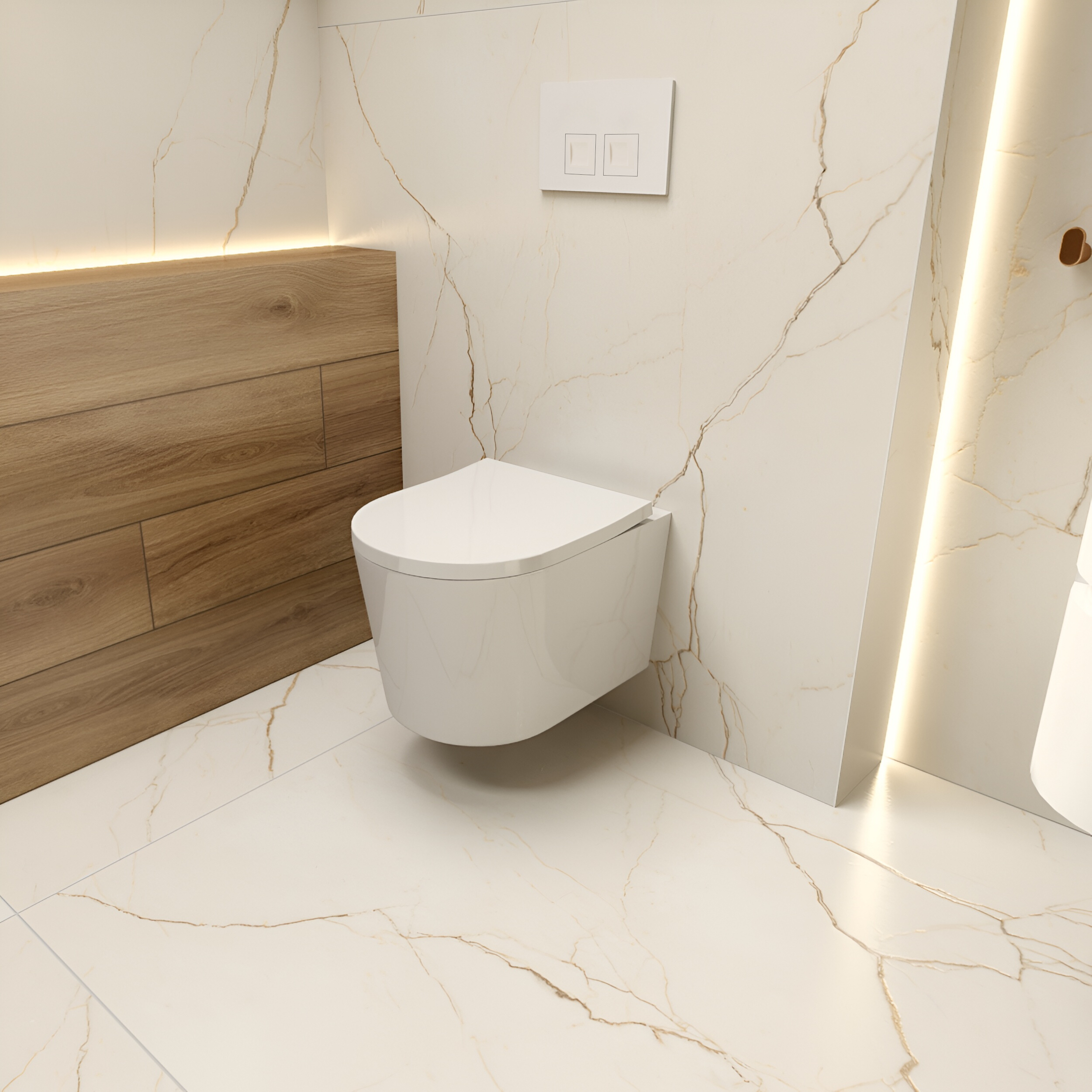 WC suspendu Versoni White en céramique blanche du pack complet, avec abattant