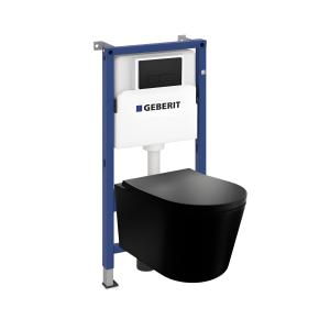 PACK COMPLET : bâti-support Geberit Duofix Basic + WC suspendu Versoni Black Edgeless avec système de chasse Tornado + plaque de déclenchement Delta 25 pour double chasse - Image supplémentaire
