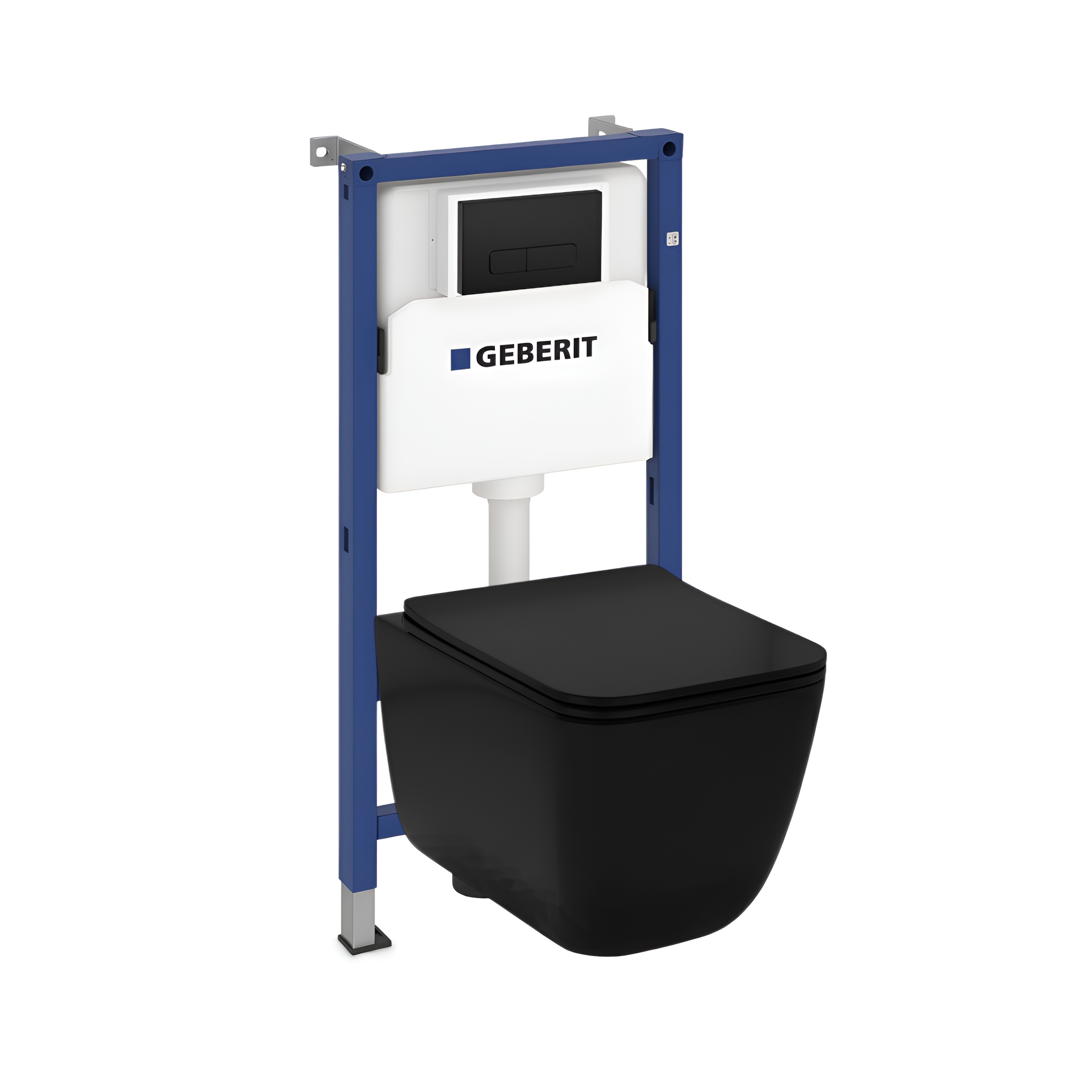 Pack complet avec bâti-support Geberit Duofix Basic, WC suspendu Lago Black noir et plaque de commande Delta 25