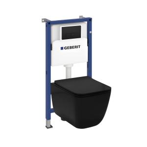 PACK COMPLET : bâti-support Geberit Duofix Basic + WC suspendu à fond creux Lago Black sans bride de rinçage + plaque de déclenchement Delta 25 pour double chasse2 - Image principale