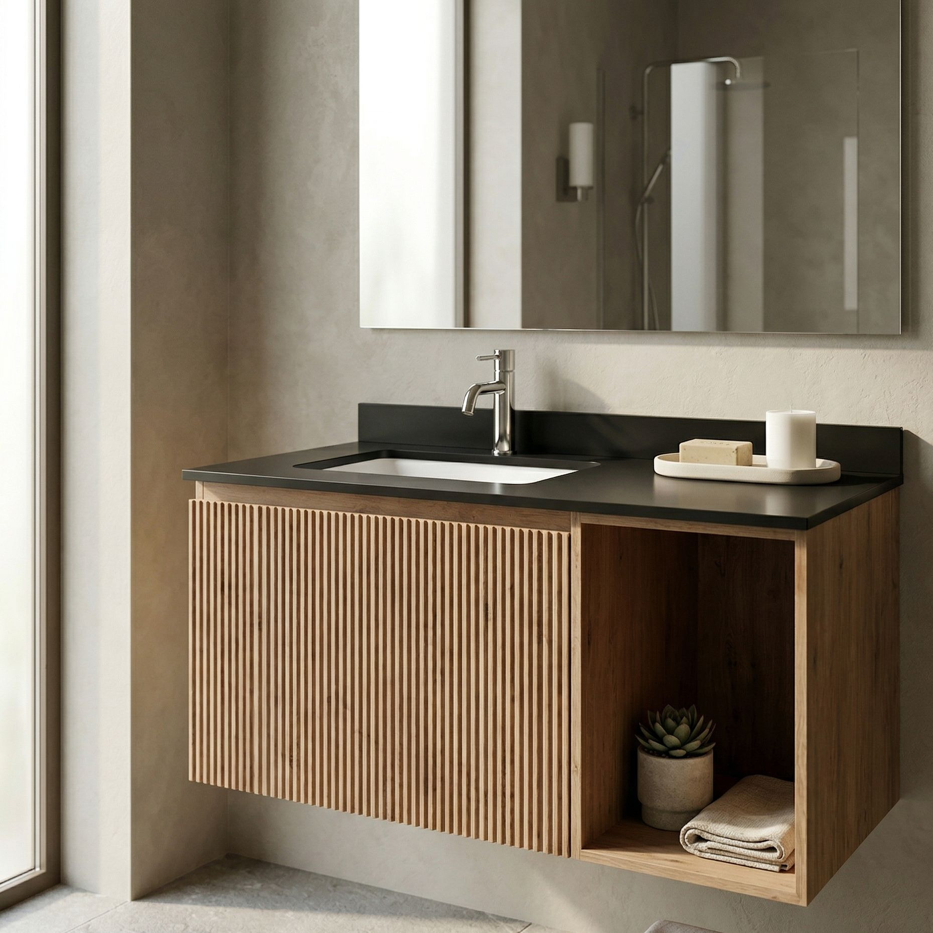 Meuble Kent Wood 900 aspect bois suspendu au mur