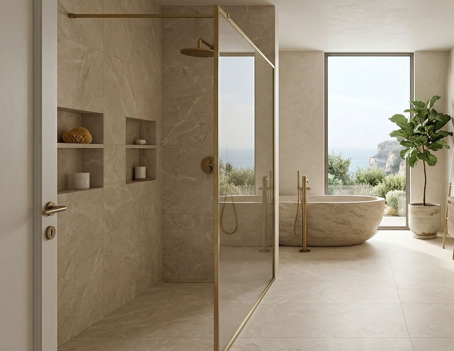 Carrelage Egeo Crema crème mat/carving, format 60 × 120 cm