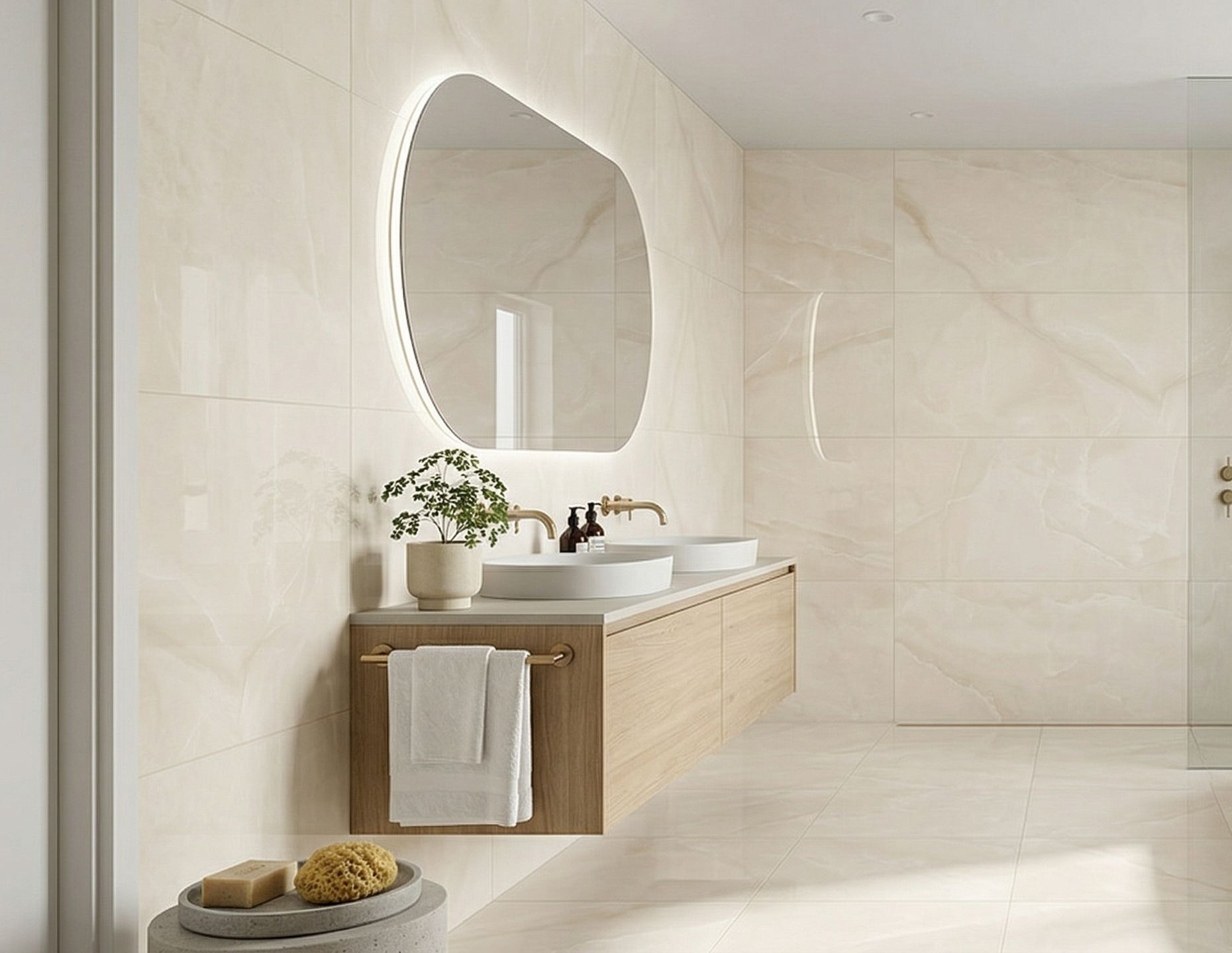 Grès cérame fin émaillé Lema Onyx Beige à surface polie