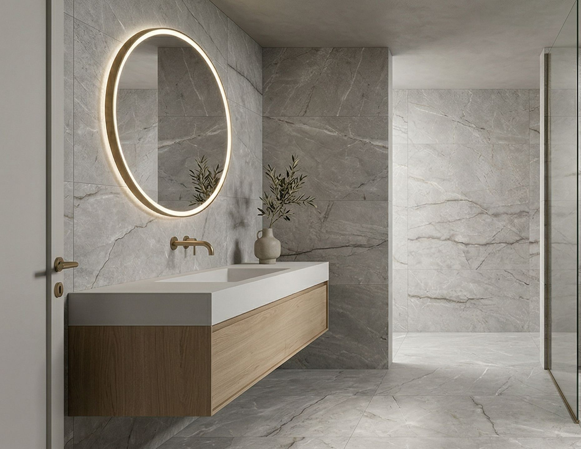 Carreau Riverstone Grey en grès cérame fin émaillé gris, format 60 × 120 cm