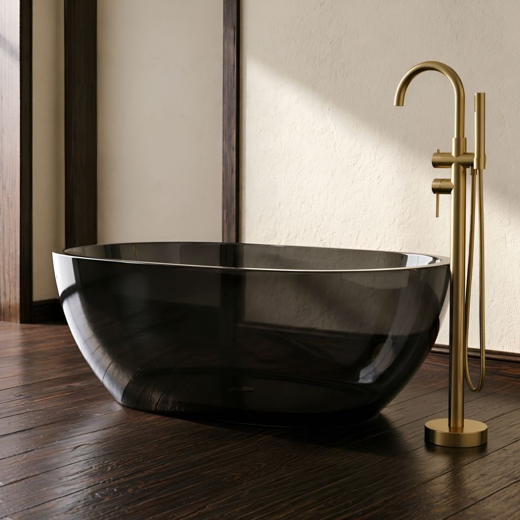Baignoire îlot Queen 1700, résine synthétique noir brillant