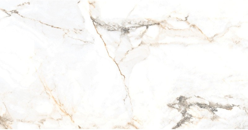 Grès cérame émaillé Aurora Gold brillant 60 × 120 cm, marbre blanc aux accents dorés