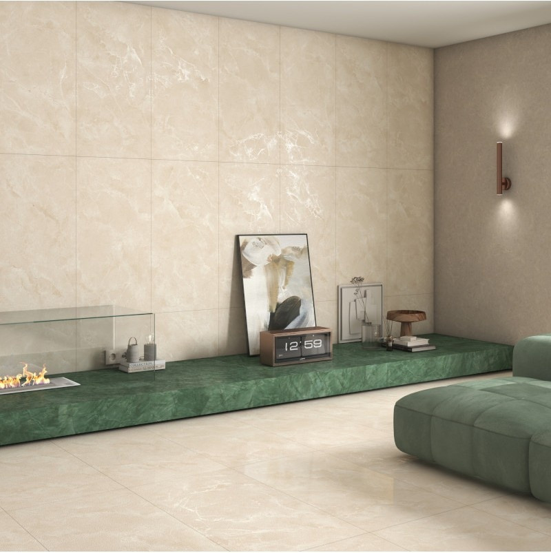 Grès cérame fin Alboran Beige en finition lappato, 60 × 120 cm