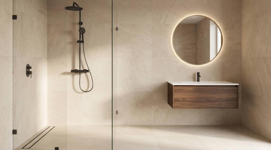 Tendances salle de bain 2026 : noir mat, grands formats de carrelage et le système de douche à l'italienne