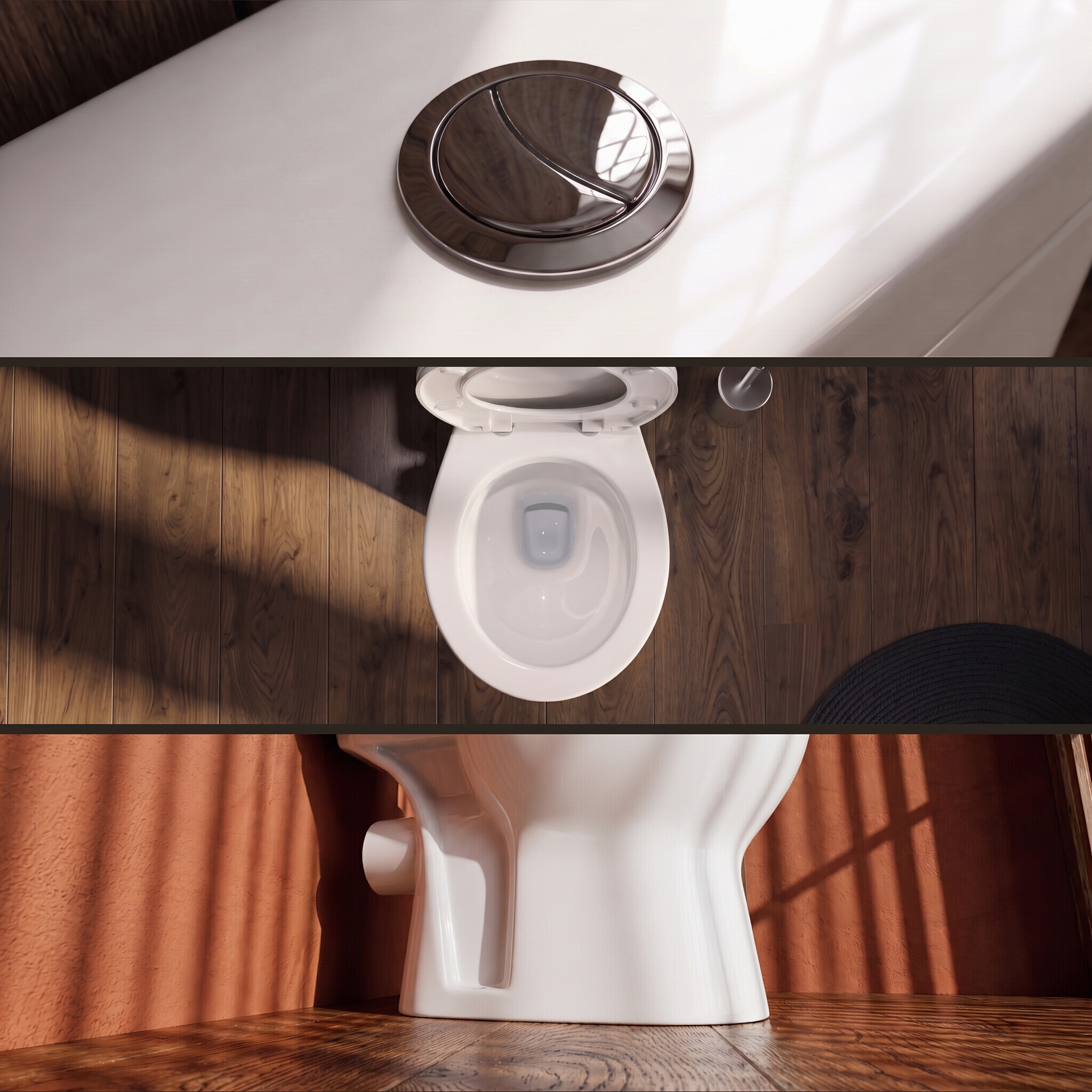 WC compact ZETA RIM sans bride en céramique blanc brillant