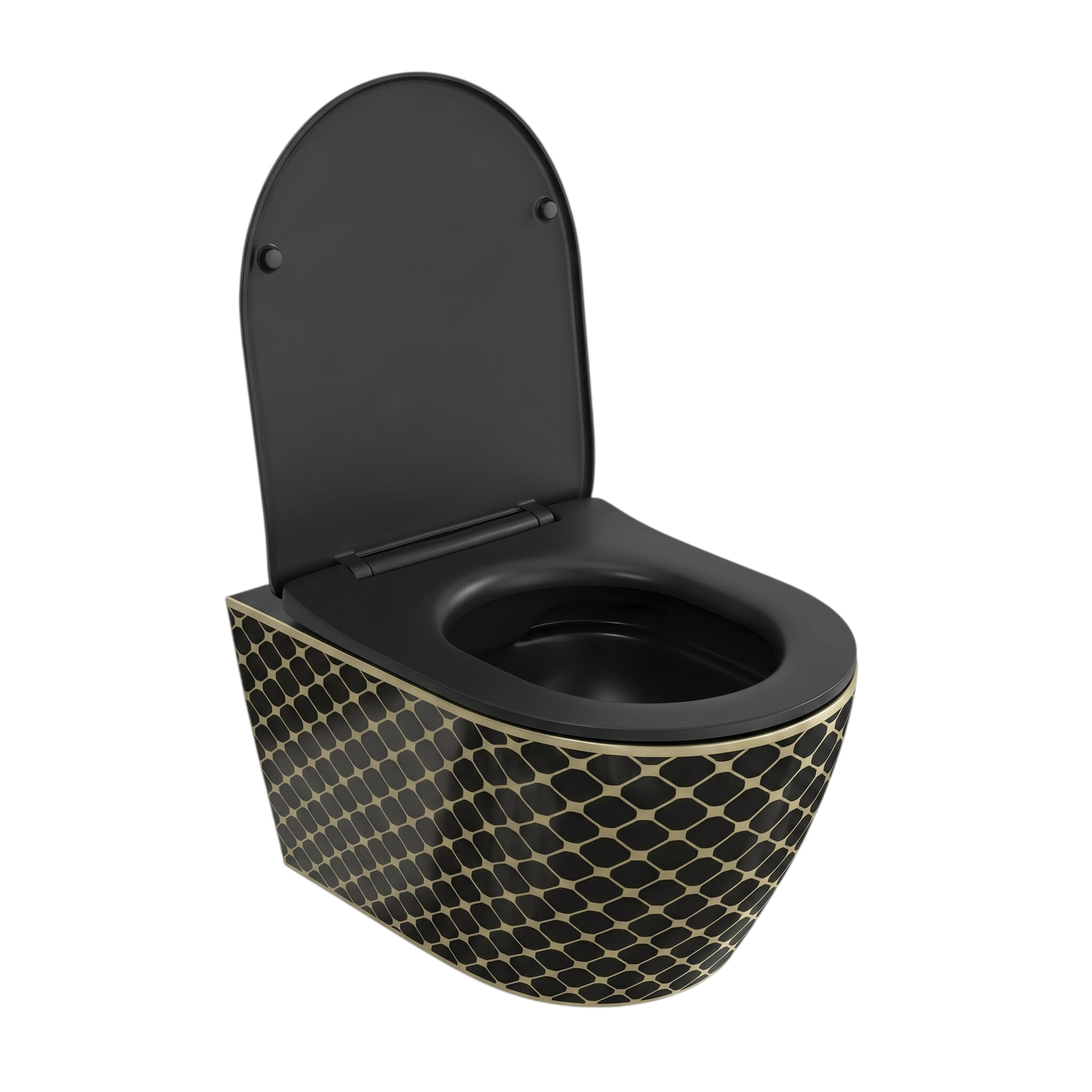 WC suspendu sans bride SOFI SLIM BLACK NIGHT, décor noir et or