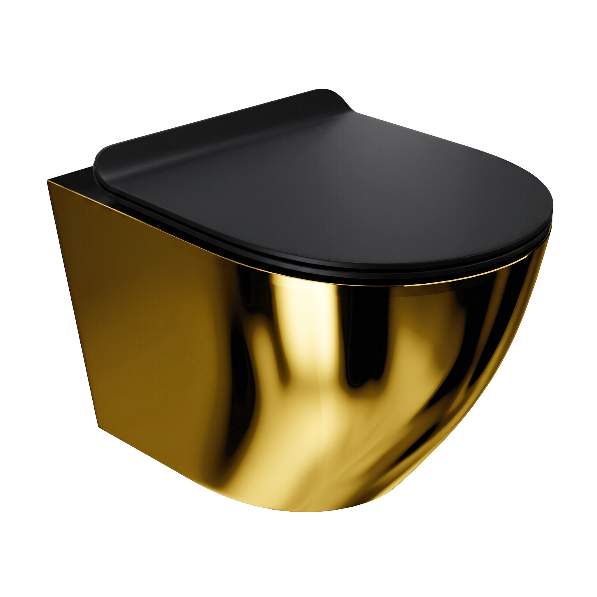 WC suspendu Sofi Slim Gold/Black sans bride, or et noir brillant