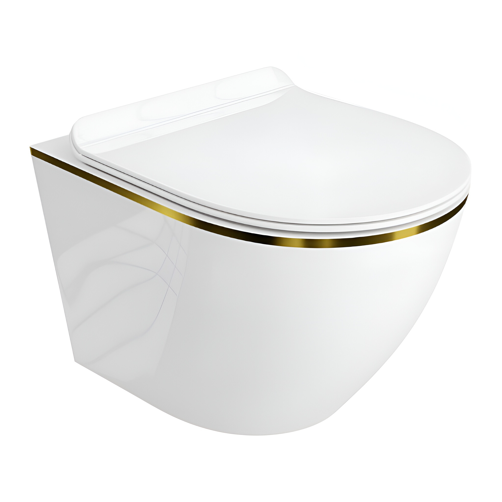 WC suspendu Sofi Slim Gold Line blanc avec abattant blanc