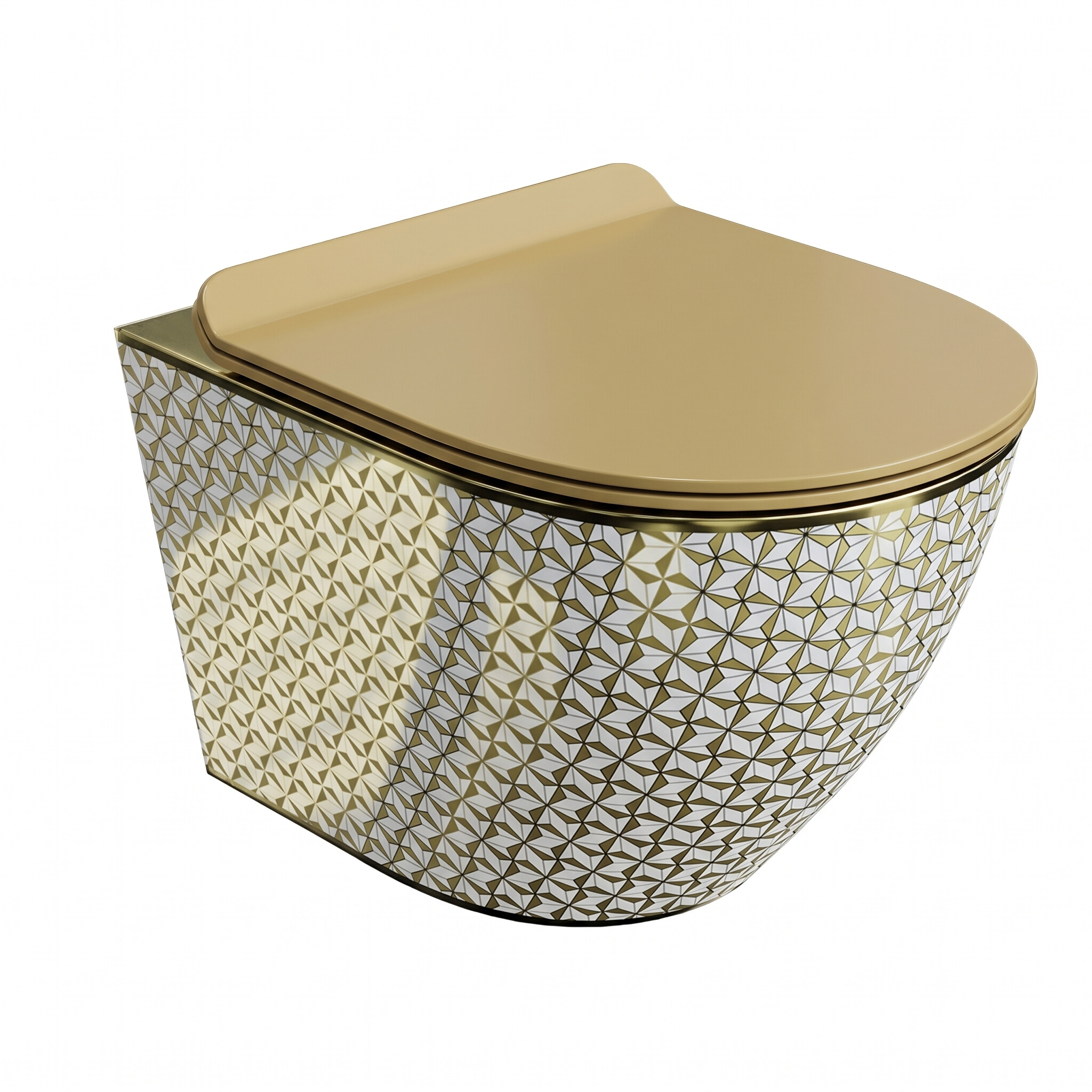 WC suspendu Sofi Slim Golden Never Die sans bride, or et blanc brillant