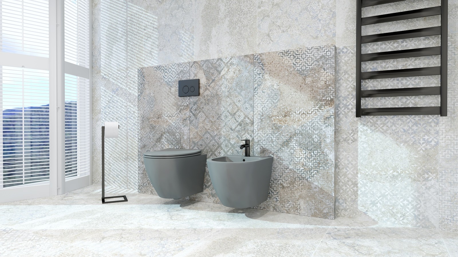 Bidet suspendu SINTO GREY gris mat de la série Sinto