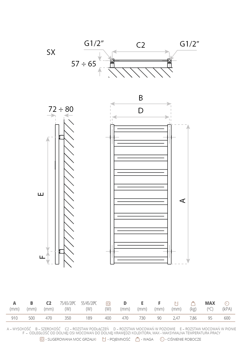 Radiateur Hermes 910 gris métallisé en acier