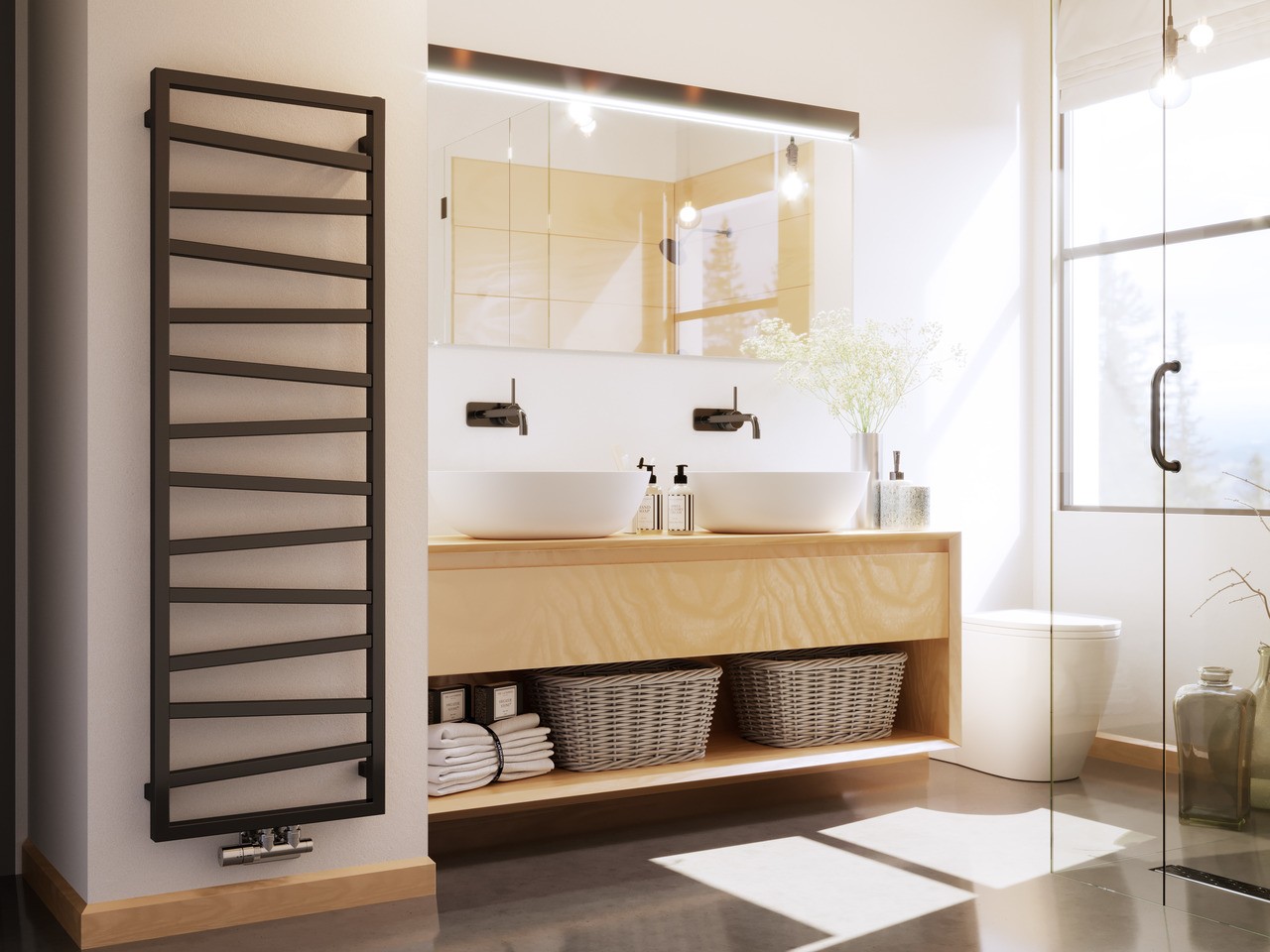 Radiateur de salle de bains Frio Black 858 en acier noir mat