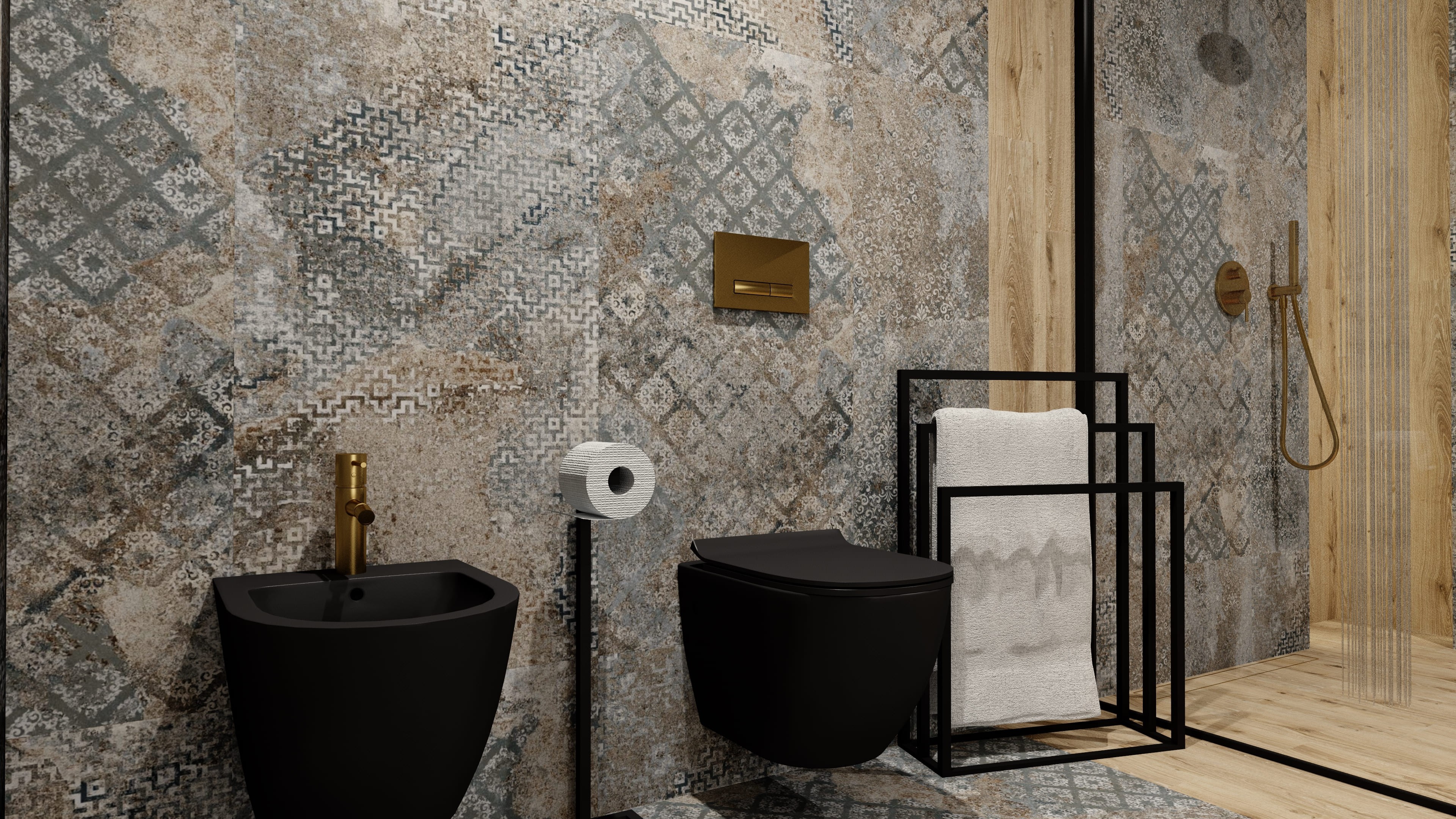 Porte-serviettes HALMAHERA 600 noir mat, modèle sur pied