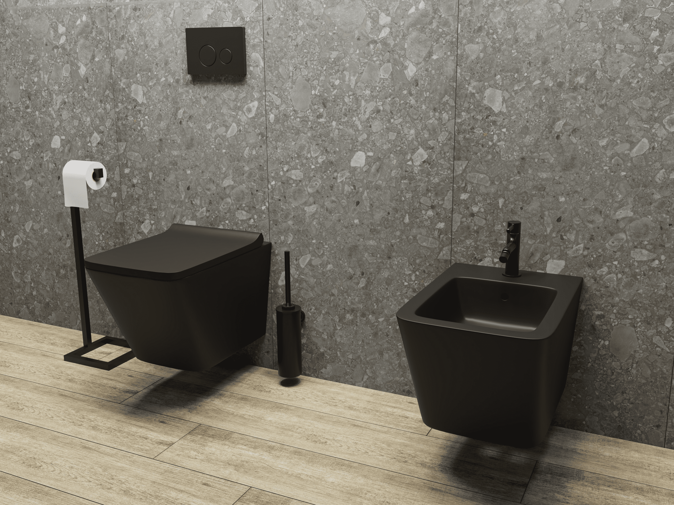 Porte-papier toilette SAMAR noir mat, modèle sur pied