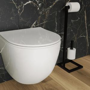 PANAY Porte-papier toilette sur pied, noir mat, 2 supports, soudé au laser - Image supplémentaire