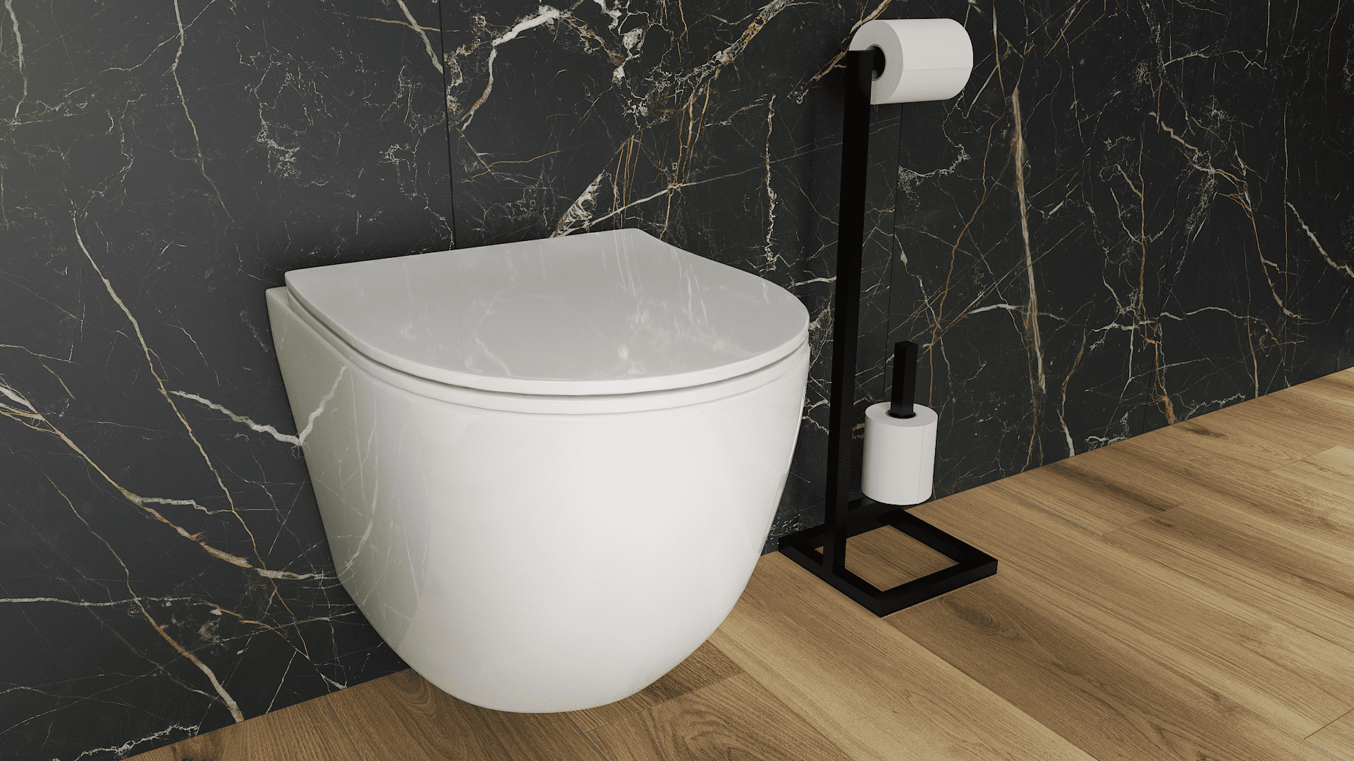 Porte-papier toilette PANAY noir mat, modèle sur pied