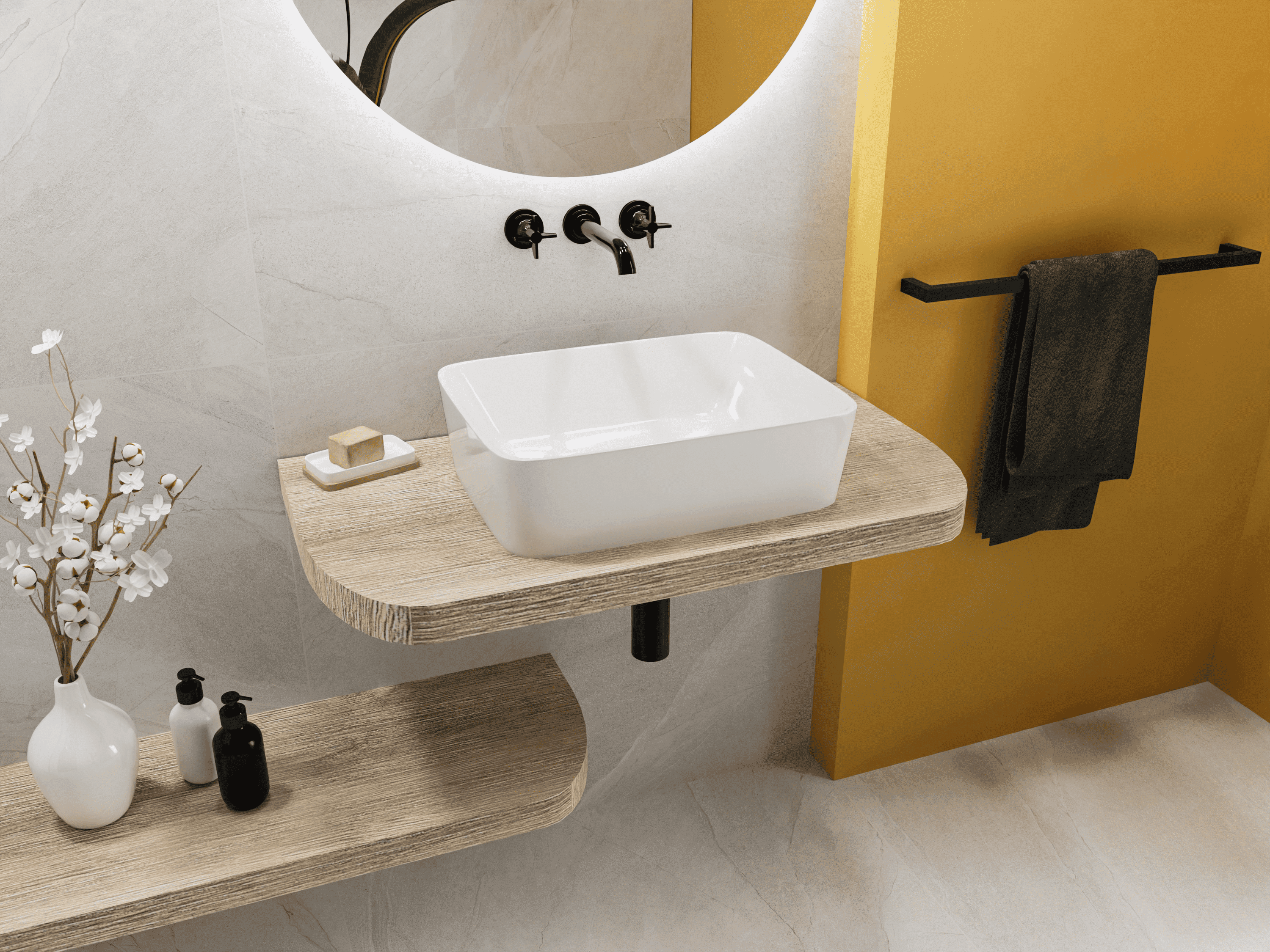 Porte-serviettes NIAS noir mat, barre fixée au mur