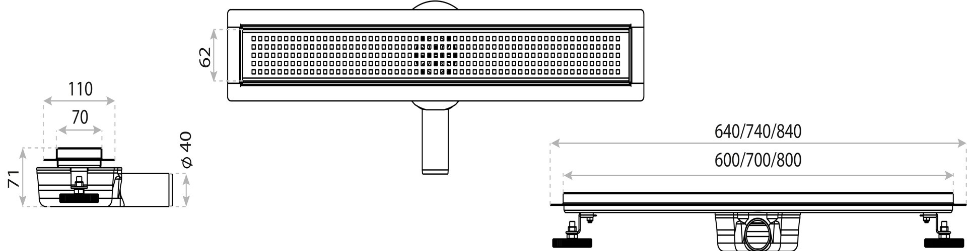 Caniveau linéaire QUADRO 700, grille fine blanche